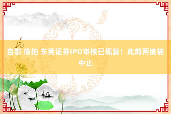 自慰 偷拍 东莞证券IPO审核已规复！此前两度被中止