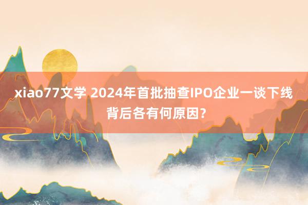 xiao77文学 2024年首批抽查IPO企业一谈下线 背后各有何原因？