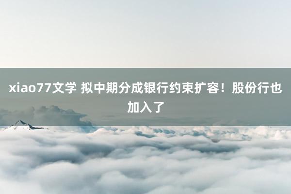 xiao77文学 拟中期分成银行约束扩容！股份行也加入了
